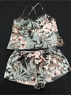Linea Donatella XL style # NOT140  Satin & Lace Short & Cami Set Tropical Palm